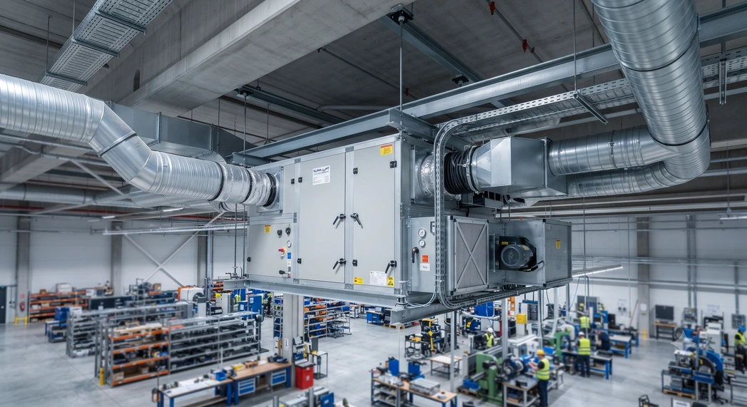Produktionshalle mit Lüftungs- und Kühlanlagen
