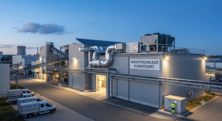 Blick auf Rohrleitungen und Aggregat einer Kaltwasseranlage